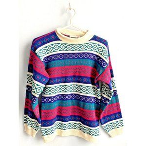 Retro Separate Scene Knit L. Sleeve Sweater Fair Isle Multicolour  Size Small